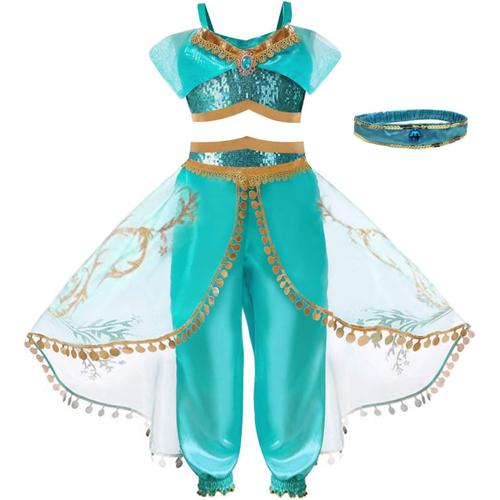  Robe Princesse Pour Filles, Dguisement Jasmine Des Neiges Pour Filles, Robe Princesse Filles Pour Ftes, Anniversaires, Carnaval, Halloween - Deguisement Robe De Princesse, 3-10 Ans