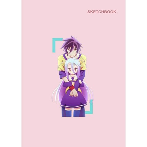 Sketchbook With No Game No Life Poster On Cover: Unlined Notebook Journal, 110 White Pager, (8.27 X 11.69 Inches) A4, No Game No Life Zero Shiro & Sora Notebook Pink Cover.    Format Broch 