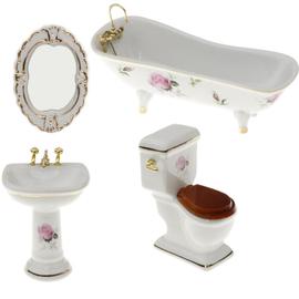 WC miroir meubles Set Pour 1/12 Lavabo 4pcs Miniature baignoire 