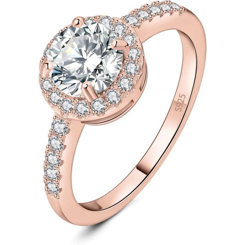 1.55ct Halo Cubic Zirconia Bague Taille Rond Pierre Argent Massif 925 Femme,Plaqu Or Jaune Or Rose Bague Diamant Simul Fianailles Mariage Promise Alliance,Ensemble Bijoux Mariee.[Y446]