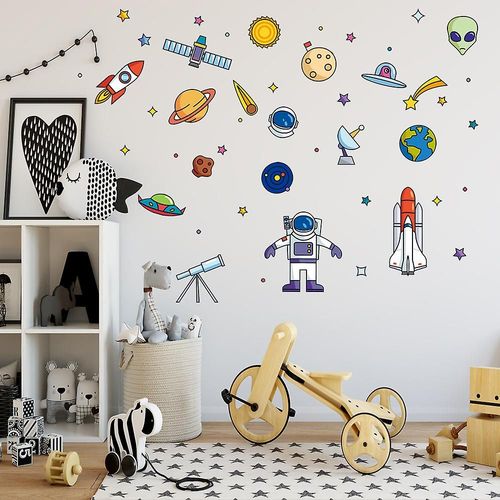 1 Autocollant Mural Mignon, Vaisseau Spatial Extraterrestre, Fuse, Robot, Dessin Anim, Dcoration Murale Pour Chambre D'enfant