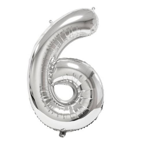 1 Ballon Gant Fte Anniversaire Argent Chiffre 6 De 88 Cm Ref/Balmcg06