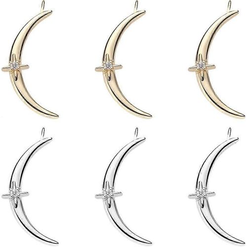1 Bote De 10 Pendentifs Lune En Laiton Plaqu Or 18 Carats Et Laiton Plaqu Platine, Zircone Cubique, 2 Couleurs, Croissant Avec Pendentif toile Pour Collier Diy