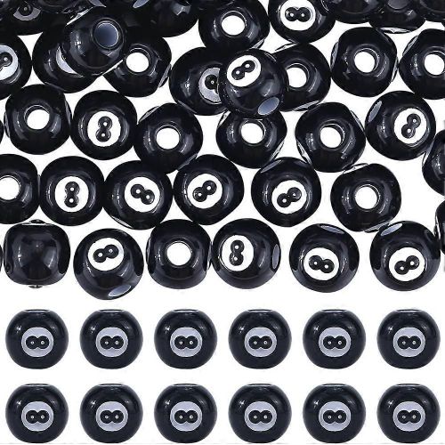 1 Bote De 100 Perles Noires Numro 8 De 12 Mm, En Acrylique Peint Par Pulvrisation, Rondes, En Vrac, Couleur Bubblegum, Pour Table De Billard