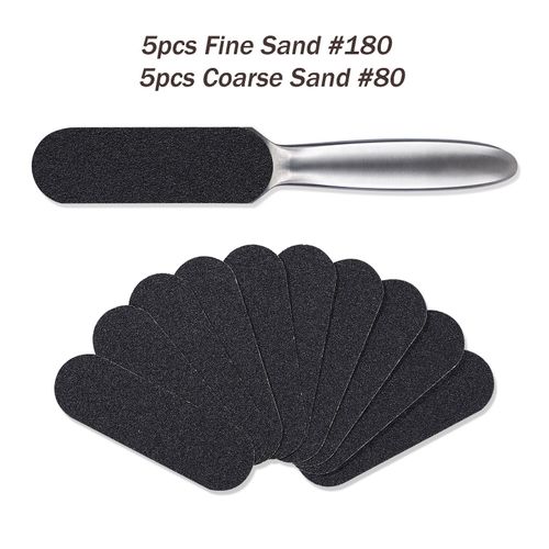1 Dfinissez Les Fichiers 10pcs - 1 Ensemble De Limes De Pdicure, Remplacement De La Rpe  Pied, Grain 80/180, Tissu De Ponage, Pdicure Dissolvant De Soins Des Pieds, Poigne En Mtal, Silencieux En Acier Inoxydable
