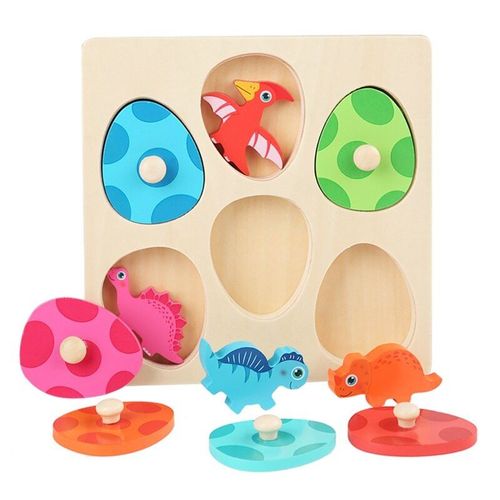 1 Ensemble De Figurines En Bois De Dinosaure En Forme D'oeuf, Puzzle 3d, Jouet De Tri Des Couleurs, Tangram Pour L'ducation Des Enfants, Coordination Il-Main