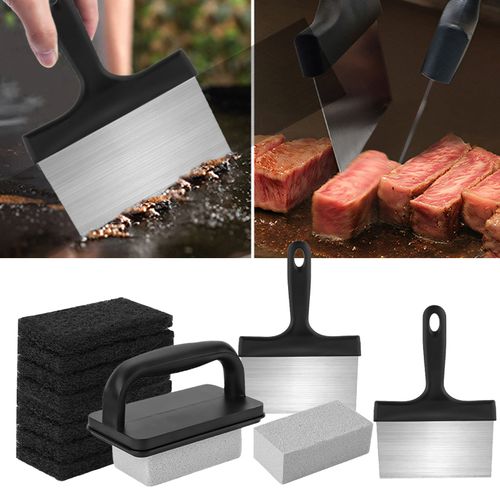 1 ensemble Kit d'outils de nettoyage de plaque de Barbecue avec poigne grattoir tampon  rcurer brosse en pierre ponce Kit de nettoyage de gril  dessus plat de Barbecue multifonctionnel