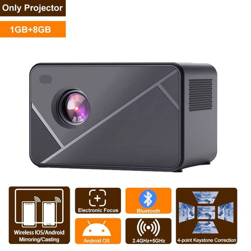 1 Go-8 Go - Projecteur Android 1080P, Bluetooth, WIFI, pour vido de film, avec miroir, prise en compte de la distorsion trapzodale, pour Smart TV, LED