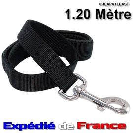 1 LAISSE CHIEN MOYEN GROS NYLON NOIR SOLIDE AVEC MOUSQUETON METAL