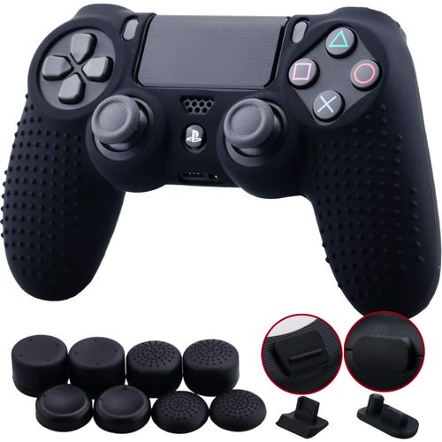 1 Morceau De Silicones Cas Couverture Peau Cover Skin + 8 Poignes De Pouce Capsules Analogiques Thumb Grip + 2 tanche  La Poussire Bouchons Pour Manette Ps4/Slim/Pro, Noir