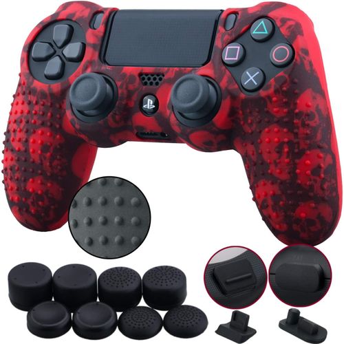 1 Morceau De Silicones Clout Transfert D'eau Cas Couverture Peau Cover Skin 8 Poignes De Pouce Thumb Grip 2 tanche  La Poussire Bouchons Pour Manette Ps4/Slim/Pro Crne Rouge