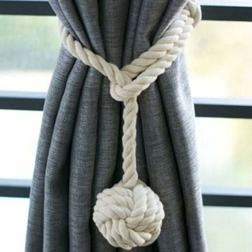 1 Paire D'embrasses De Rideaux En Corde De Coton Embrasse  Rideaux Pompon Tricot Avec Une Boule Faits Main Corde En Coton Boucle  Rideaux Pour Dcoration Dans La Salle Ou Chambre, Beige