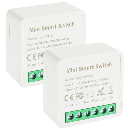 1 Voies Modules D'interrupteur Intelligents,Mini Module Relais Diy,Pour Tuya Smart Switch Wifi,Compatibles Avec Alexa Et Google Assistant,Conducteur Neutre Requis (2 Pice)