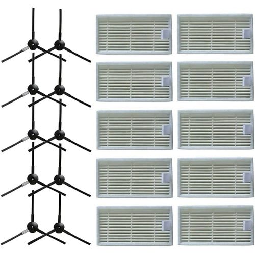 10 Brosses Latrales + 10 Filtres Hepa Pour Aspirateur Robotique Lidl Silvercrest Ssr 3000 A1[SSE7111738]