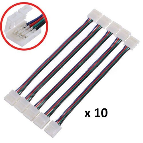 10 Cables Connection Raccord Rallonge Pour Ruban Led 5050 10mm Rgb 4 Fils