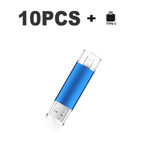 10 cls USB 2.0 OTG 3 en 1,support  mmoire de 32GB 64GB 128GB 256GB,Micro lecteur Flash type-c,cadeau - Type Blue-8GB