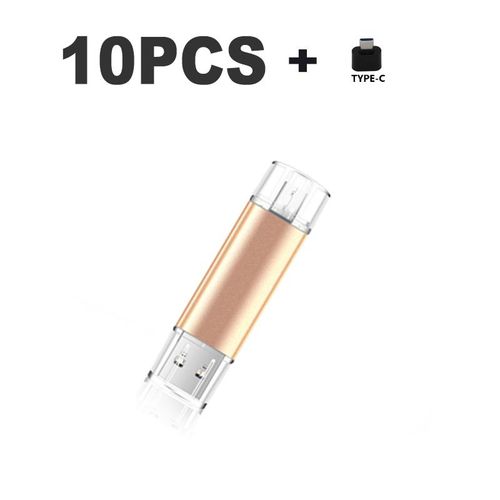 10 cls USB 2.0 OTG 3 en 1,support  mmoire de 32GB 64GB 128GB 256GB,Micro lecteur Flash type-c,cadeau - Type Gold-8GB