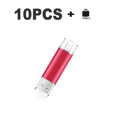 10 cls USB 2.0 OTG 3 en 1,support  mmoire de 32GB 64GB 128GB 256GB,Micro lecteur Flash type-c,cadeau - Type Red-256MB