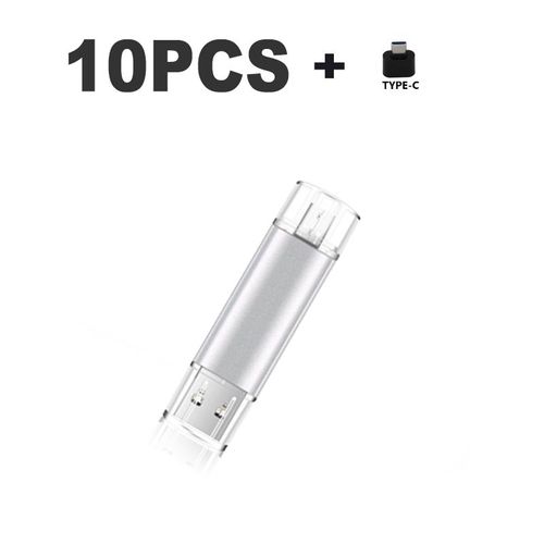10 cls USB 2.0 OTG 3 en 1,support  mmoire de 32GB 64GB 128GB 256GB,Micro lecteur Flash type-c,cadeau - Type Silver-8GB