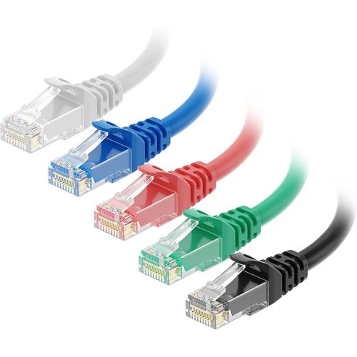 10 Gbit/s Cble Ethernet Court, Combo 5 Couleurs Cat6 snagless 30cm (Cble Ethernet Cat 6, Cble RJ45 Cat 6) 0,3 mtres