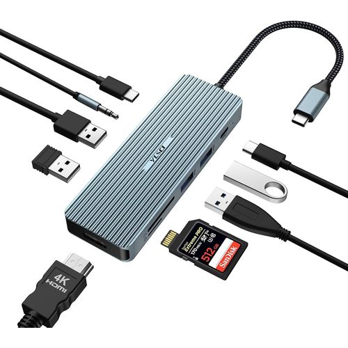 10 in 1 Docking Station HUB USB C, USB C Station d'accueil Con HDMI 4K, 2 USB 3.0, 2 USB 2.0, USB C, 100W PD, Lettore di Schede SD/TF Compatibile Con MacBook Pro/Air, Surface Pro/Go