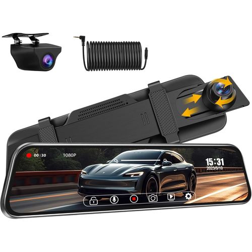 10 Inch Dashcam Car Rearview Mirror with Double Rear View Camera 1080P Dashcam Front Rear 170+140 Wide Angle Dash Cam Rearview Mirror with Night Vision Loop Recording Sensor G