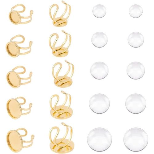 10 Kit De Fabrication De Bagues De Manchette  Faire Soi-Mme Kit De Bague De Manchette Ouverte Ronde Dore Taille 18 Mm 201 Bases De Bague De Cabochon En Acier Inoxydable Avec Dmes