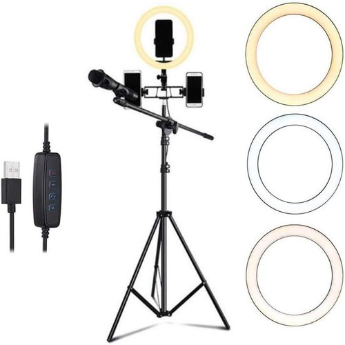 10'' Lumire Anneau Avec Trpied,Ring Light Kit Selfie Avec Support De Tlphone Ring Light,Pour L'Appareil Photo,Smartphone,Youtube,Prise De Vue Autoportrait,10''