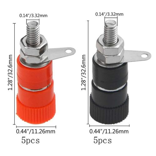 10 PCS Reliure Postes Bornes 4mm Fiche Banane Prise 4mm Terminal Connecteur pour Amplificateur Arduino - Type Noir rouge chaque5pcs