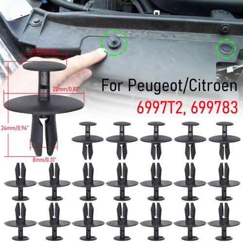 10 Pices - Clips De Pare-Chocs De Voiture Pour Capot Et Garde-Boue, Passage De Roue, 6997t2 699783, Kit 206 207 307 308 3008, Cristaux En C2 C3 C4 C6 C8 Fiat Scudo Ulysse