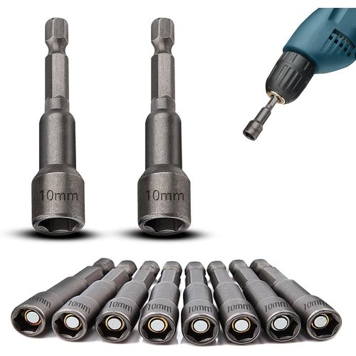 10 Pices Douille Visseuse  Choc 10 Mm Magntique 1/4 Embout Visseuse  Choc Hexagonale Adaptateur Douille Visseuse Pour Cl  Douille Visseuses Sans Fil Tournevis  crou Perceus - Jack Daniels