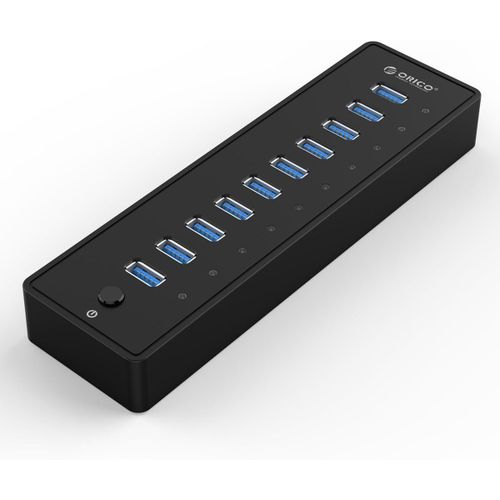 10 Ports Hub USB 2.0 avec Interrupteur et Alimentation 30W (12V2.5A),480 Mbps Speed Data Hub pour PC de Bureau Ordinateur MacBook iMac,Inclure Cble,Adaptateur und Cordon d'alimentation