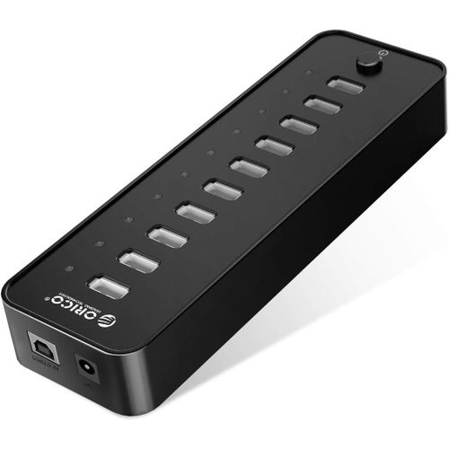 10 Ports Hub USB 3.0 avec Interrupteur et Alimentation 45W (12V4A),5 Gbps High-Speed Data Hub pour PC de Bureau Ordinateur MacBook iMac,Inclure Cble,Adaptateur und Cordon d'alimentation