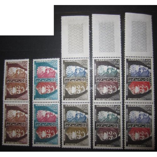 10 Timbres De Service France Unesco Yvert Et Tellier N S22, 23, 24, 25 Et 26 Boudha Herms 1961  65 Neufs** Gomme Intacte 5 Paires Dont 3 Bords De Feuille