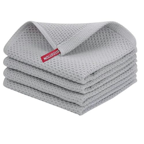100% coton gaufr armure torchons de cuisine, linges  vaisselle absorbants ultra doux  schage rapide gris clair