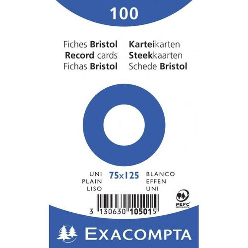 100 Fiches Bristol Blanches Unies Non Perfores 75x125mm 10501e