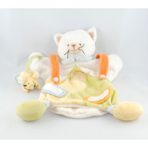 Doudou Et Compagnie Chat Marionnette Avec Souris Blanc Bleu Orange Jaune Vert