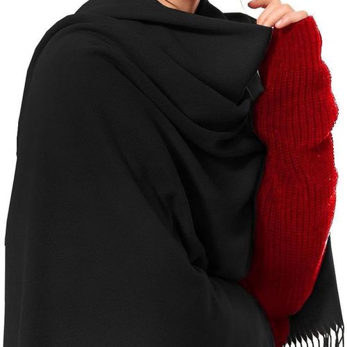 Écharpe Pashmina En Laine Cachemire Pour Femme Épaisse Et Douce - Noir Goodnice