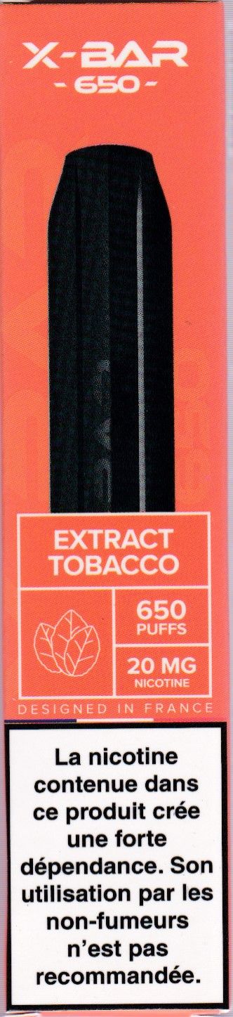 E-Cigarette jetable extrait de tabac 0mg X-BAR