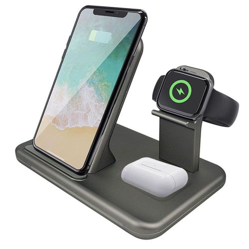 Station De Charge Inductive 4 En 1, Chargeur Sans Fil, 15w Sans Fil Gris Argenté Goodnice
