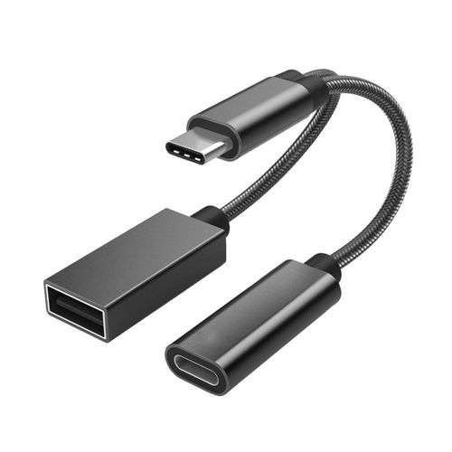 Adaptateur USB Type-C vers USB 2 en 1 (câble OTG + câble d'alimentation) noir goodnice