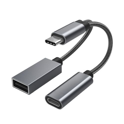 Adaptateur USB Type-C vers USB 2 en 1 (câble OTG + câble d'alimentation) gris goodnice