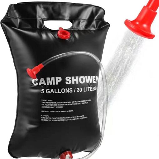 Douche Solaire De Camping 20 L – Sac Pliable, Avec Pommeau Et Robinet, Noir, Pour Rando, Plage, Bivouac