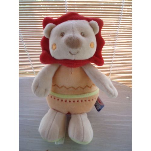 Doudou Lion Sucre D'orge 35 Cm Criniere Rouge