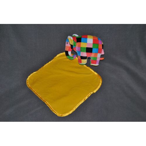 Eléphant Multicolore Elmer Peluche Doudou Petit Jour By David Mc Kee Année 2002 Mouchoir Jaune 