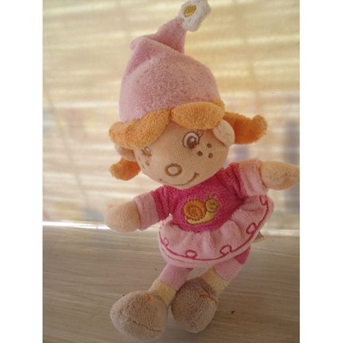 Doudou Lutin Fille À Robe Rose Escargot Brodé - Bengy Amtoys