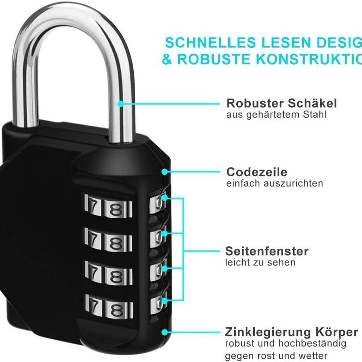 Cadenas � combinaison 2 pi�ces, serrures avec code num�rique... - 3