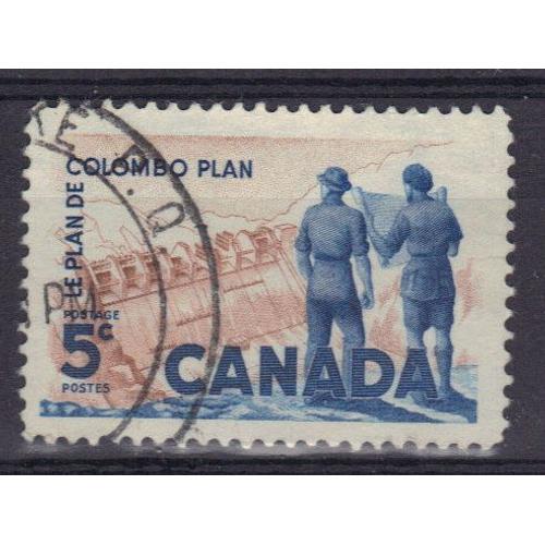 Canada 1961 : 10è Anniversaire Du Plan De Colombo - Timbre 5 C. Bistre Et Bleu Oblitéré