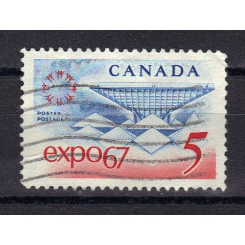 Canada 1967 : Exposition Internationale De Montréal - Timbre 5 C. Bleu Et Rouge Oblitéré