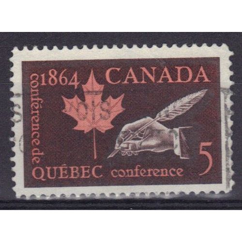 Canada 1964 : Centenaire De La Conférence De Québec - Timbre 5 C. Violet-Brun Et Rose Oblitéré